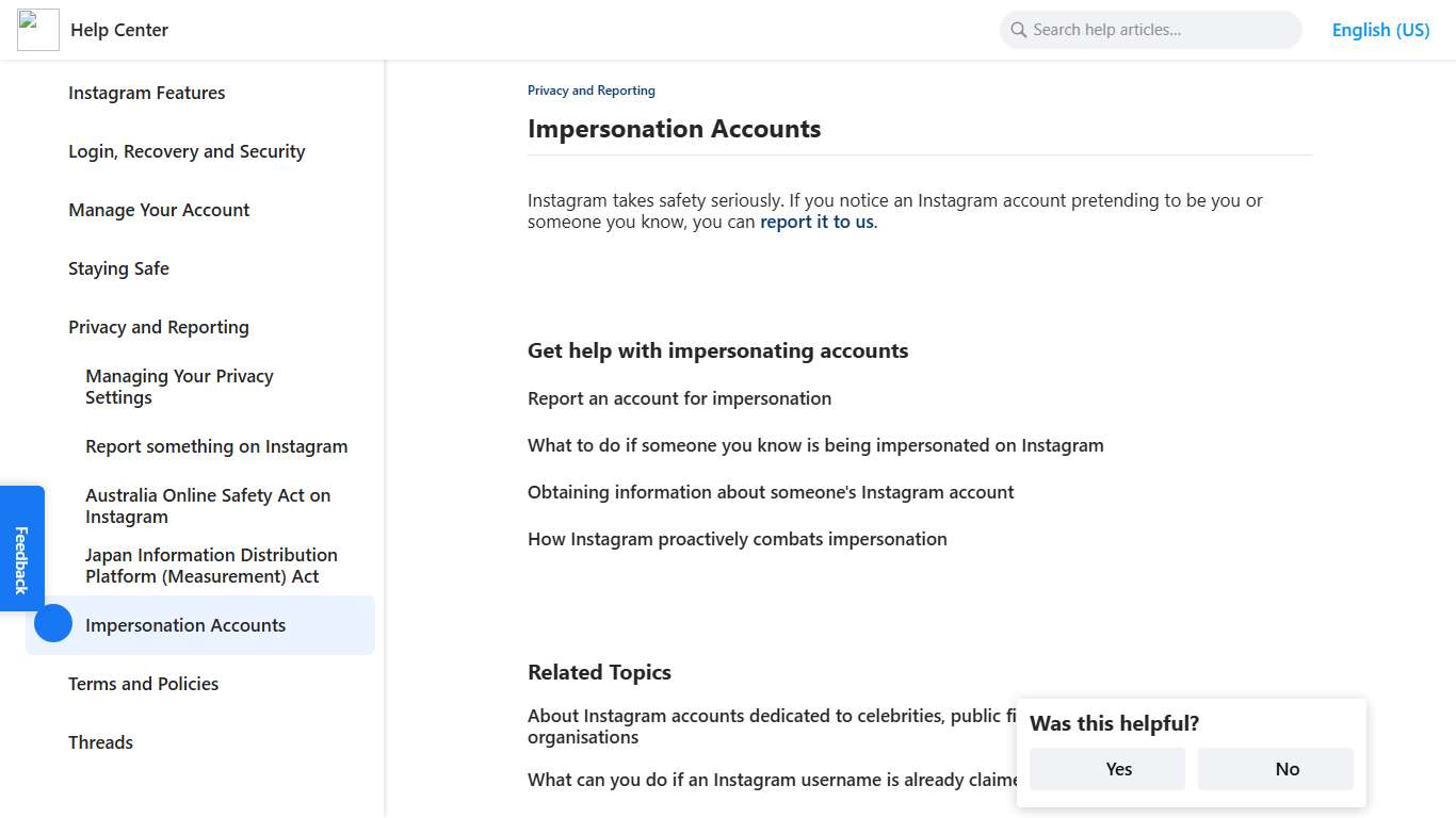 Impersonation Accounts | Instagram Help Center